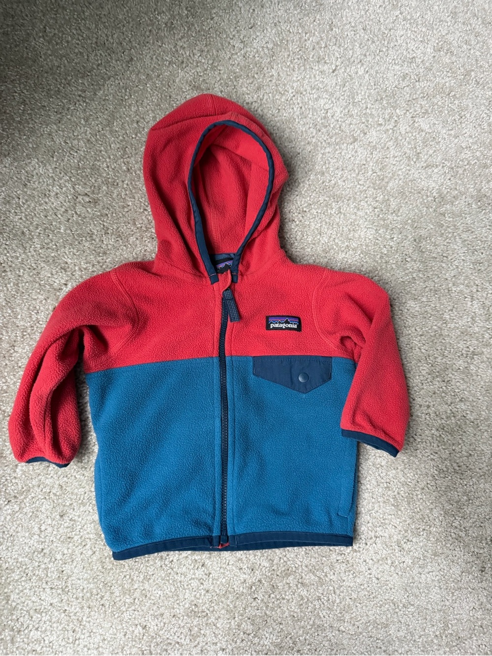 Patagonia Kids Red and Blue Hooded Fleece Jacket